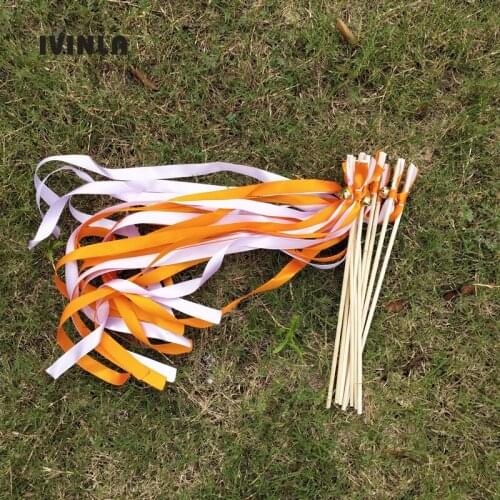 Newest 50pcs/lot orange wedding wands with bell for wedding decoration