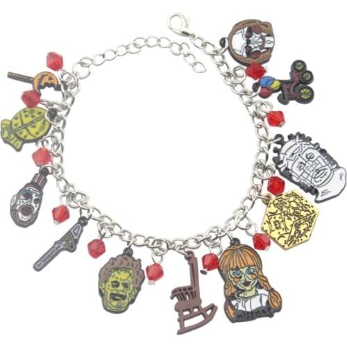 New Arrive Annabelle Conjuring Captain Spaulding Hellraiser Leatherface Bracelet Horror Charm Bracelet Halloween Jewelry Gift