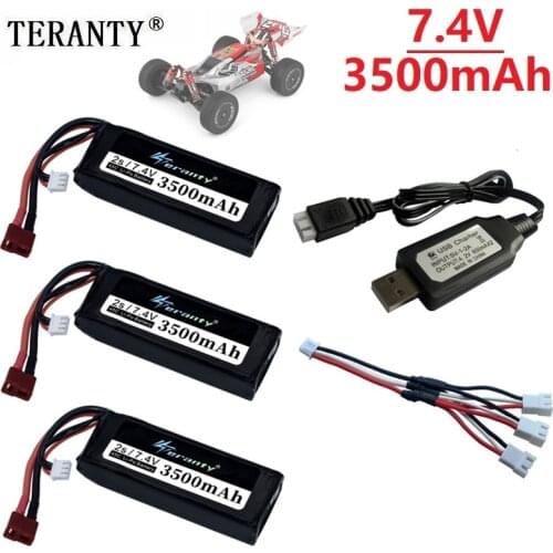 Original Wltoys 144001 2s 7.4 V 3500mAh rechargable Lipo battery and USB Charger for Wltoys 1/14 144001 RC car boat Lipo battery