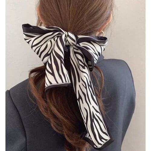 Vintage Print Elegant Hair Ribbon For Women Boho Flower Silk Scarf Hair Scrunchie France Tie Bow Girl Korea Diy Hair Accessories