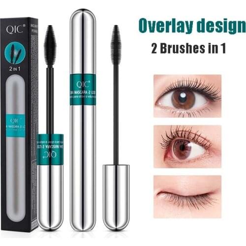 QIC 4D Mascara Silicone Fiber Eyelash Extension Thick Long Eyelash Makeup Set Double Brushes Overlay Design