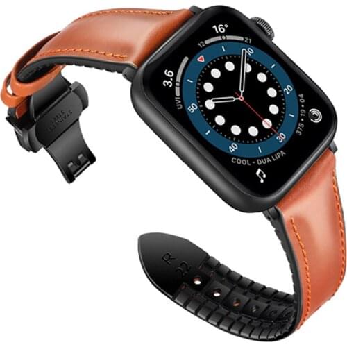 High-End Sweatproof Durable Genuine Leather Rubber Band Strap for Apple Watch SE Series 6 5 4 3 2 1 44mm 42mm 40mm 38mm