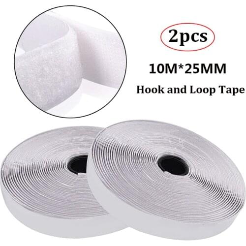 2PCS 10m*25mm Self Adhesive Hook and Loop Tape Roll Sticky Back Strip Fabric Fastener Mounting Tape For Sewing Crafting DIY