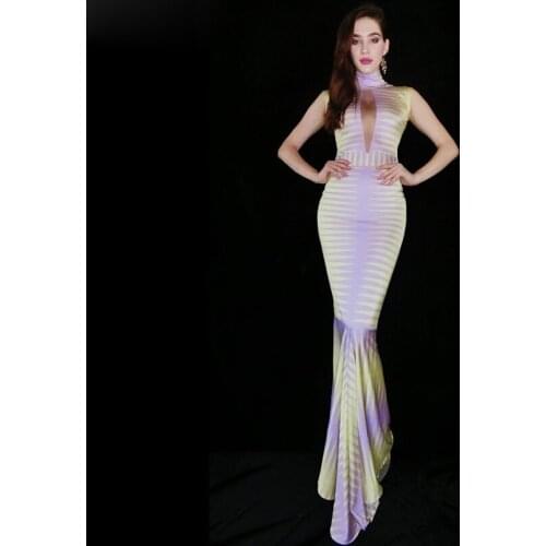 Sexy Long Dress Women Dancer Singer Bar Floor-length Outfit Prom Party Evening Show Dresses