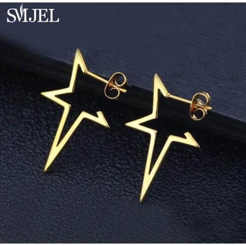 SMJEL American Style Stainless Steel Star Stud Earrings for Women and Men Gold and Sliver Color Statement Earrings 2019