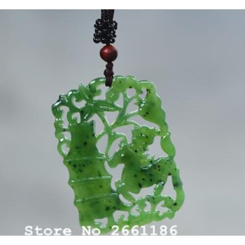 Certificate) Hetian Stone Pendant Carved Bamboo Horse Childhood Sweethearts Pendant Necklace Gift for Women Men Stone Jewelry