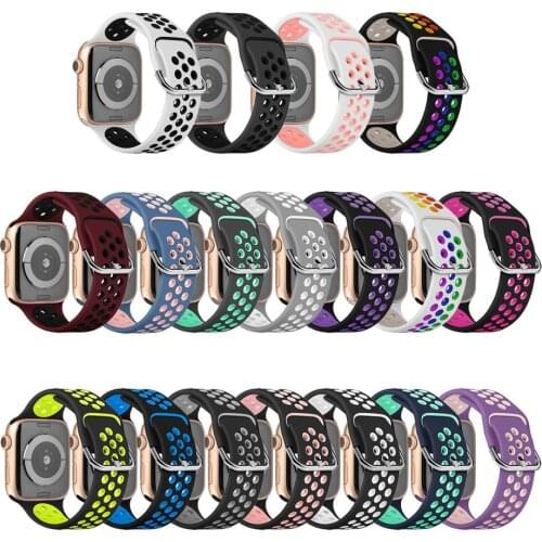 High Quality Silicone Strap for Apple Watch Band 38mm 44mm Stainless Steel Silver Buckle Breathable Replacement for Each iWatch