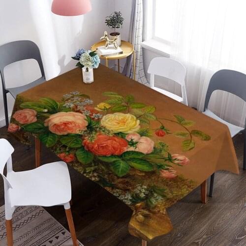 Customizable 3D Tablecloth Flower Oil Painting Pattern Washable Cloth Rectangle Round Table Cover Party Wedding Decoration