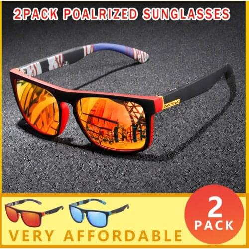 2 PACK Classic Square Polarized Sunglasses Men Brand Designer Sport Style Sun Glasses Outdoor Travel Fishing UV Fashion Goggles