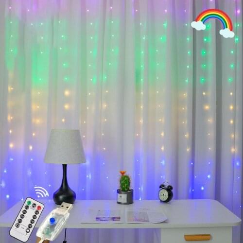 LED Curtain Lamp Garland Rainbow Copper String Light Remote Control USB fairy Curtain light Garland Bedroom Christma Light