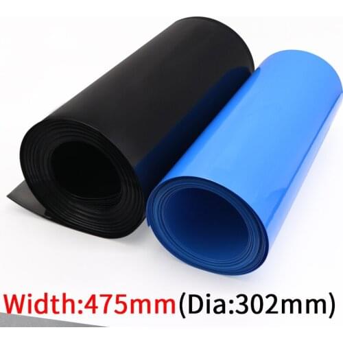 Width 475mm PVC Heat Shrink Tube Dia 302mm Lithium Battery Insulated Film Wrap Protection Case Pack Wire Cable Sleeve Black Blue