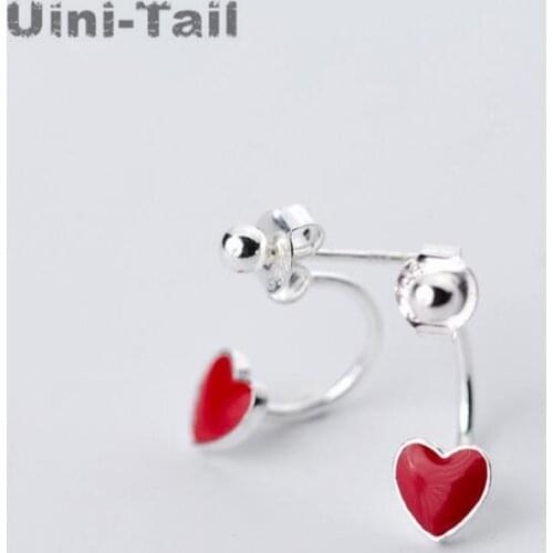 Uini-Tail hot new 925 sterling silver hanging earrings Korean sweet heart earrings cute red heart-shaped short earrings female