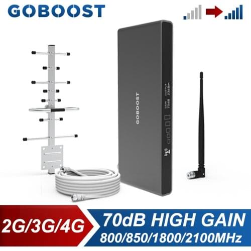 GOBOOST 70dB Cell Phone Signal Repeater GSM 2G 3G CDMA 850 Cellular Amplifier UMTS 2100 4G LTE 1800 800 B20 MHz Booster Set New