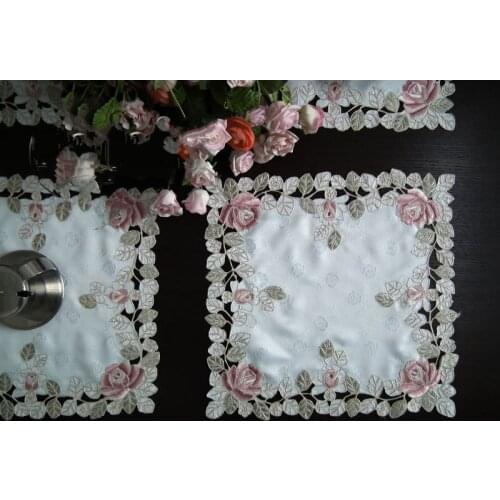 Gorgeous rose series Rural cloth art Chinese embroidery Square table mat 40*40cm The table cloth Eat mat Table mat Tray cloth