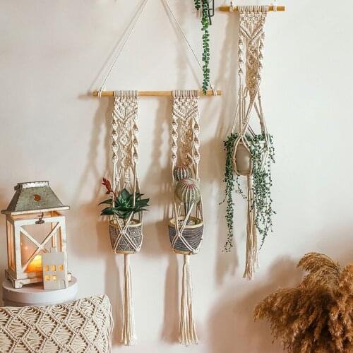 Hand Woven Flowerpot Net Plant Hanger Cotton Rope Macrame Hanging Basket Indoor Wall Hanging Home Garden Balcony Decoration