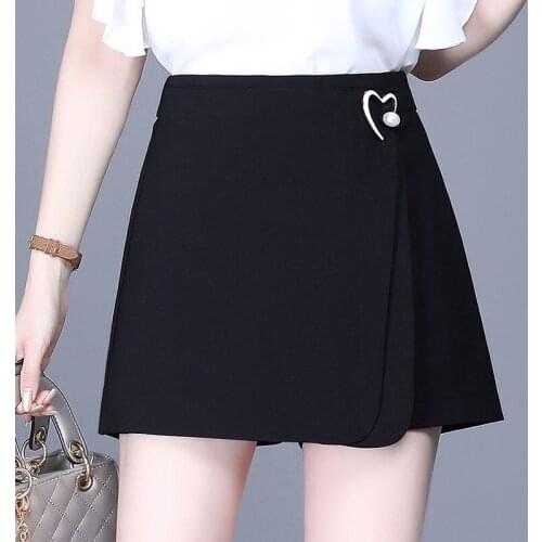 2021 Spring Autumn New Women Korean Fashion Solid All-match Fake Two High Waist Irregular A-line Skirt Shorts Plus Size 4XL Y656