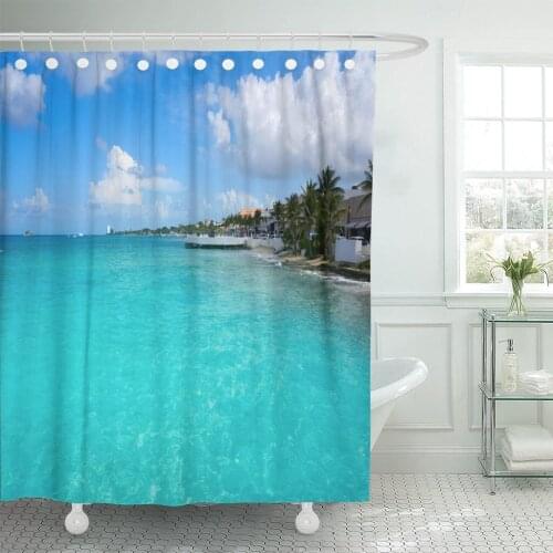 Blue Cozumel Island Beach in Riviera Maya of Mayan Shower Curtain Waterproof 72 x 78 Inches Set with Hooks
