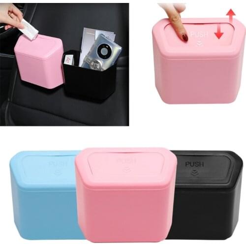 WDFVGEE Hanging Car Trash Can Vehicle Garbage Dust Case Storage Box Square Pressing Type Hanging Trash Can By the Door
