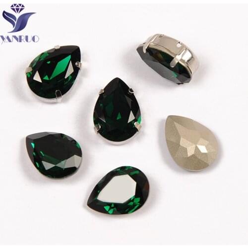 YANRUO 4320 Drop Emerald Sewn Rhinestones Glass Crystal Sew On Rhinestones Stones For Sewing Clothing