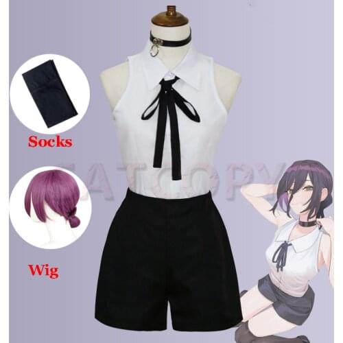 Anime Chainsaw Man Reze Cosplay Costume Outfits Shirt Tie Short Wig Neck Ring Women Uniform Halloween