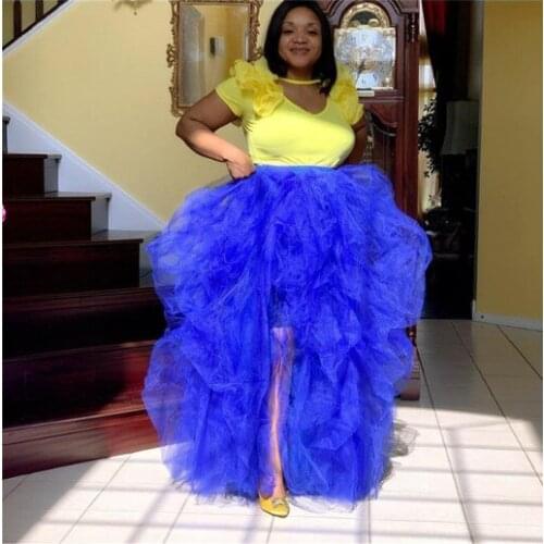 Blue Adult Princess Midi Fairy Costume Tulle Skirt DanceTutu Skirts Womens Petticoat Jupe Tulle Femme Puffy Party Cloth Dress