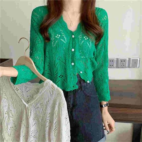 Women Sweter Mujer 2021 Winter Tops Women Knitted Cardigan Femme Pull Korean Style Hollow Out Knitted Sweater Cardigans Mujer