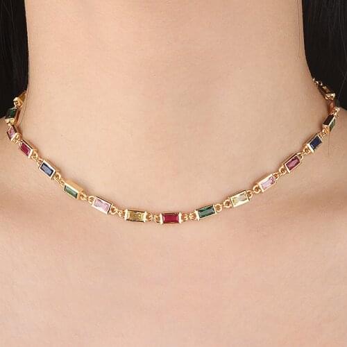 Funmode Creative Fashion Multicolor Cubic Zirconia Baguette Choker Necklace for Women Wholesale FN10
