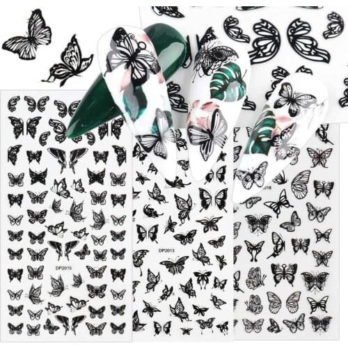 1pc Holographic 3D Butterfly Snowflake Mermaid Nail Art Stickers Adhesive Sliders DIY Black Nail Transfer Decals Foils New