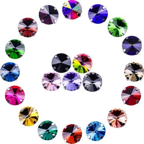 24 Crystals Rivoli Sew on Rhinestones 4 holes Silver Claw Glass stones Giltter Strass for DIY wedding dress sewing