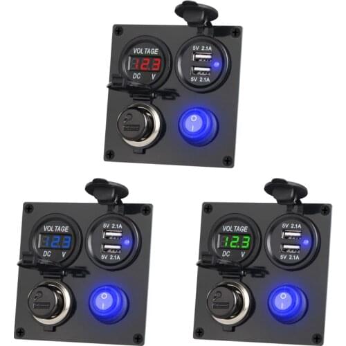 2.1A Dual USB Socket Car Charger LED Voltmeter 12V Power Outlet ON-Off Switch