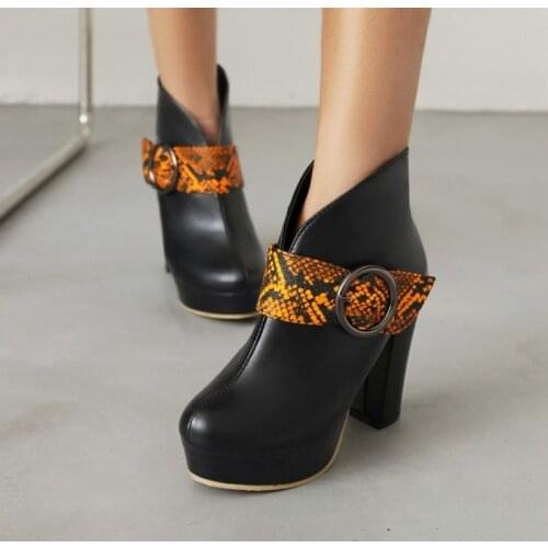 Plus Size 30-48 Fashion Ankle Boots for Women PU Leather GothBoots Sexy High Heels Platform Wedding Party Shoes Woman 8827