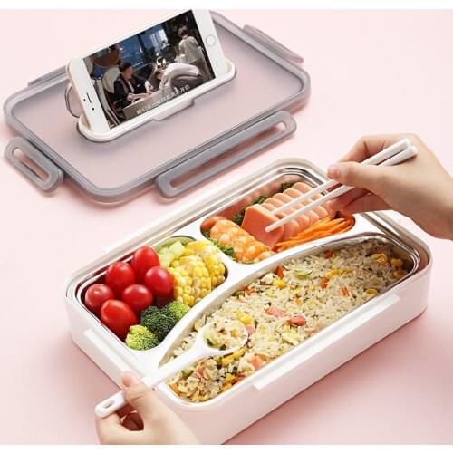 304 stainless steel double-layer thickened childrens lunch box student compartment with tableware warmer food container