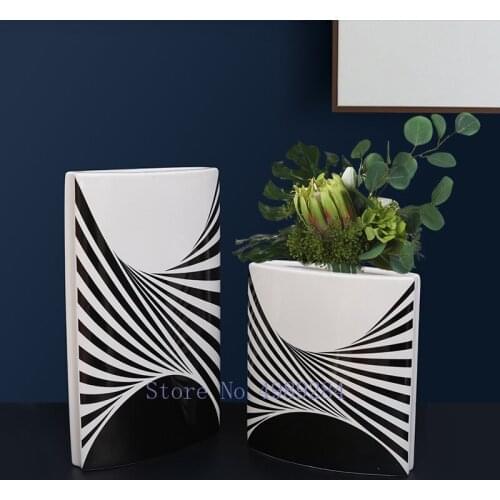 Ceramics Vase Black and White Geometry Abstract Flat Flower Vase Modern Home Decoration Accessories Ceramic Ornaments