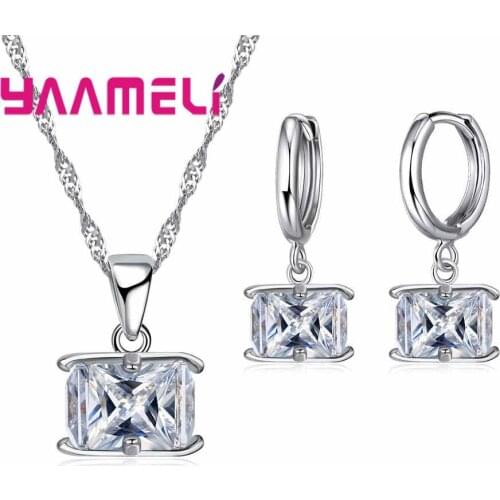 Exquisite Crystal Pendants Necklaces Earrings 925 Sterling Silver Bridal Jewelry Sets For Wedding Women Jewellery Set