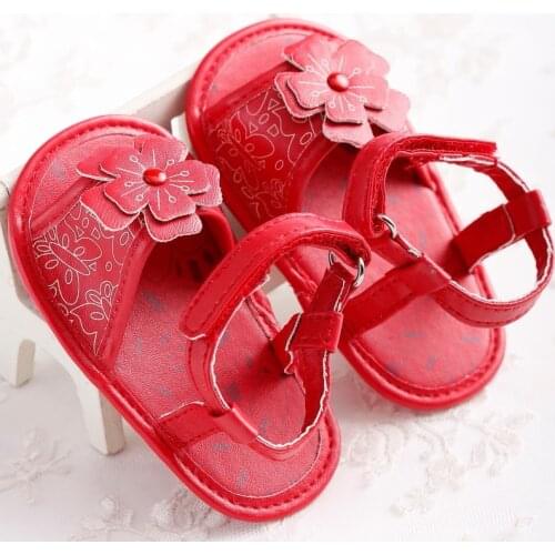 Summer 0-1 year old female baby solid color flower soft bottom baby toddler shoes