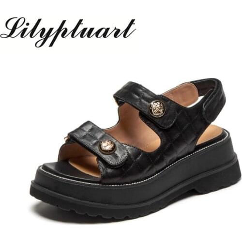 In The Summer of 2021 Womens New Leather Thick Heel Sandals Are Casual, Comfortable Wear-resistant and Non-slip Sandals