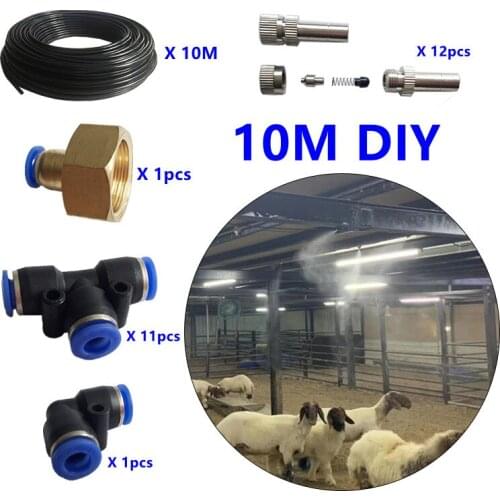M094 Water Mist Cooling System 10M DIY Mist Sprinkler Atomizer Nozzles Outdoor Garden Patio Plants Animals Cooling Watering Kits