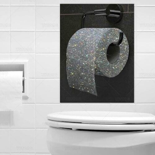 Canvas Painting Wall Art Toilet Roll Paper Color Glitter Diamond Creative Niche Luxury Bedroom Living Room Bathroom Decor Poster