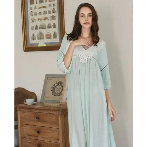 Nightgown V neck Cotton Sleepwear Women Long Dress Romantic Nightgown Loose Dress Cotton Nightgown Pregnant women 2021 Fashion