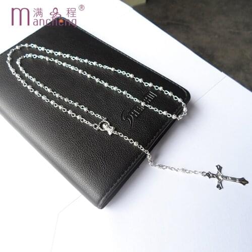 New Silver plated Religious Rosary beads Catholic Christ cross necklace Jesus Virgin Mary Muslim necklace jewelry women man