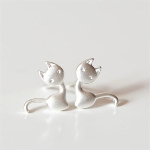 Piercing Cute Cat 925 Sterling Silver Jewelry Stud Earrings For Women Girls Kids Accessories eh900