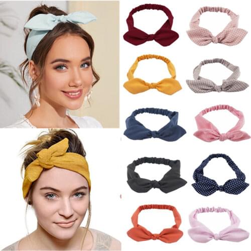 Plain Polyester Rabbit Ear Headband For Women Female High Quality Elastic Bow Hairband Headwear Hair Accessories