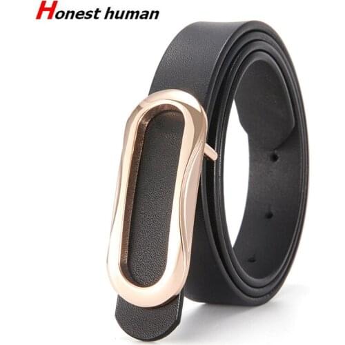 Elegant Simple Belts For Women Genuine Leather Gold Oval Metal Smooth Buckle Belt Female Jeans Casual Waist Strap cinturon mujer