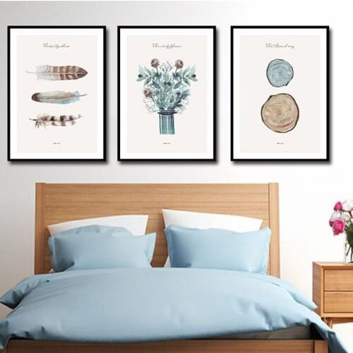 Nordic Style Feathers Vases Wooden Growth Rings Poster and Prints Canvas Art Painting Wall Pictures for Living Room Home Décor