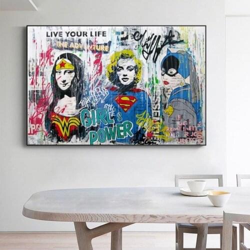 Modern Street Griffiti Marvel Superhero Portraits and Prints Canvas Art Decor Mona Lisa Funny Portrait Picture for Room Wall