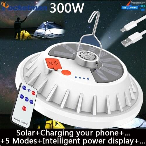 Z50 300W Rechargeable LED Bulb Lamp Remote Control Solar Charge Lantern Portable Emergency Night Market Light Camping Home