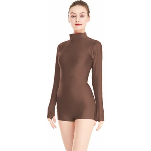 Speeise Adult Dance Gymnastic Unitard Turtleneck Neck Womens Long Sleeve With Thumb Biketards Costume Short Ballet Unitards