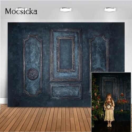 Dark Blue Door Portrait Backdrop for Photography Vintage Old Master Background for Photo Studio Newborn Children Wedding Photo