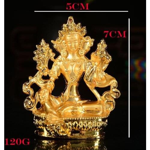 Tibet Tibetan Mikky Alloy Buddhism Buddhist Gild Green Tara Buddha Statue 7CM