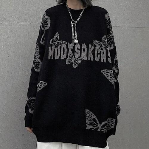 Trending street tide brand dark butterfly letter pick-up net red head sweater